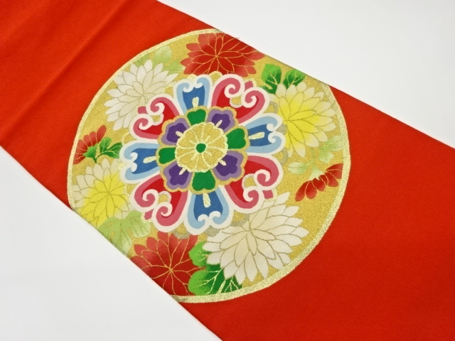 リサイクル　綴れ華紋・菊模様織出し名古屋帯